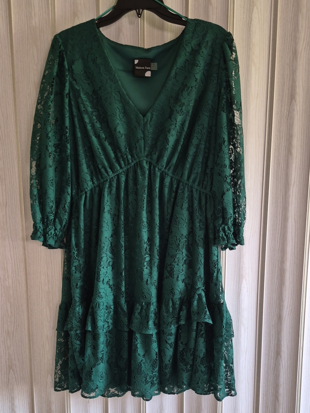 Maison Tara Forest Green Lace Midi Dress
